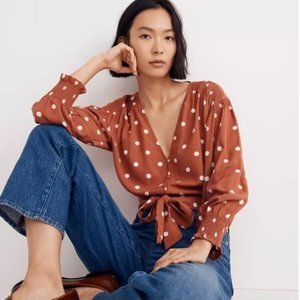 Madewell Tie-Front Top in Dot, Size 8